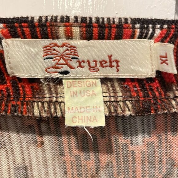 Aryeh Elbow 3/4 Sleeve Abstract Print Knit Shift Dress Brown Orange Size XL - Picture 7 of 9